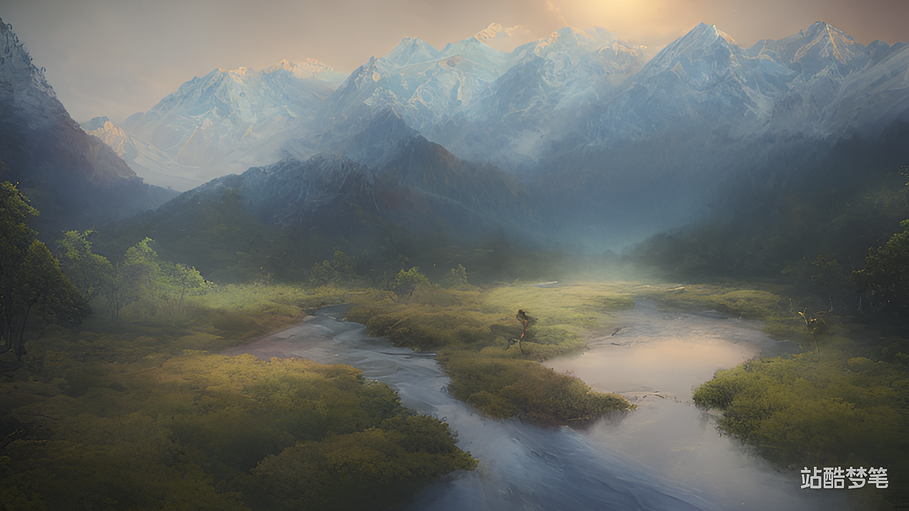 #站酷梦笔#一座山一条河一只鹿，空灵超凡，梦幻，流行（图ZMzI3Njg5NTQ4） - AI作品 - 站酷设计师1点vision原创素材 - 站酷ZCOOL