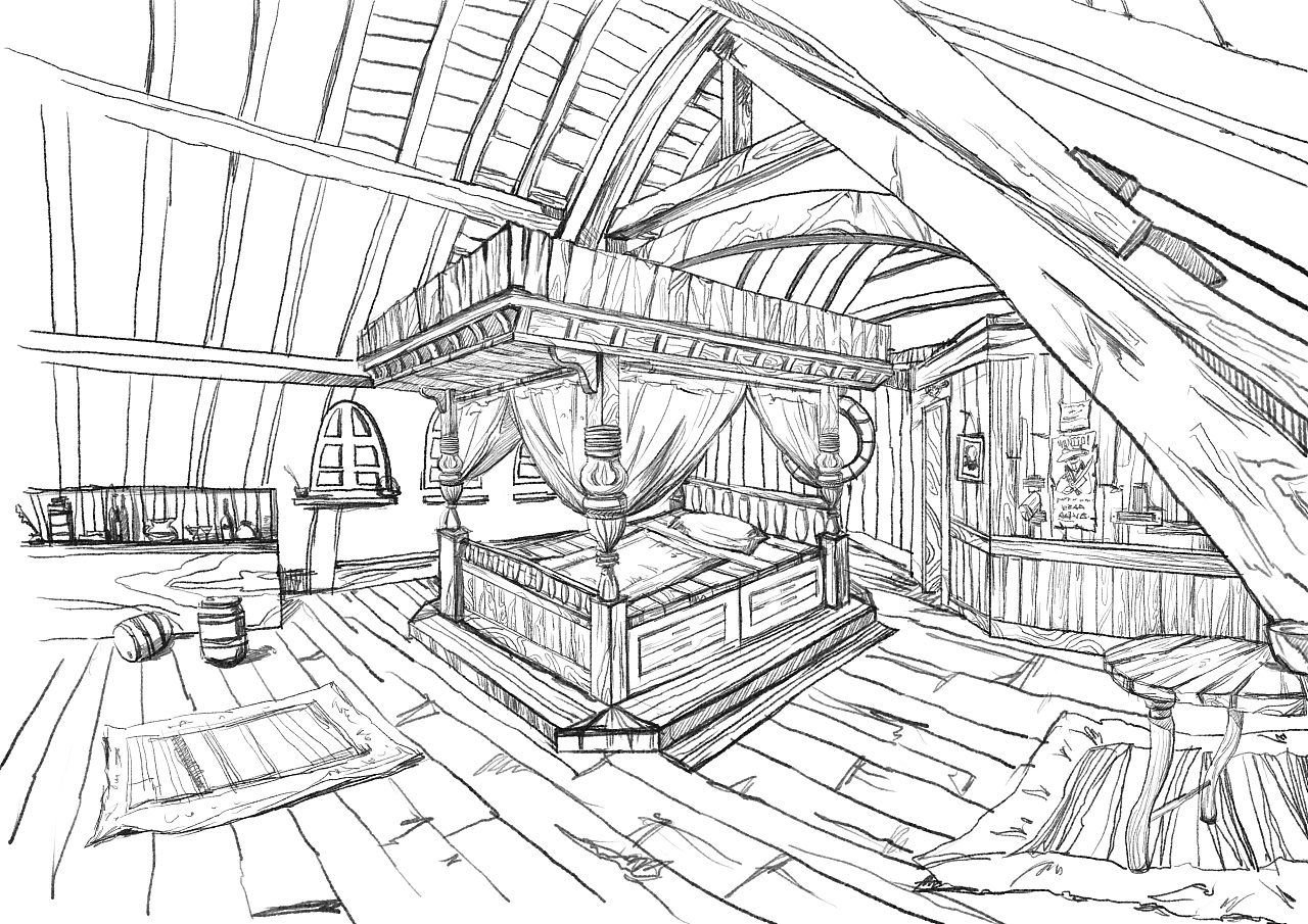 手绘海盗风室内设计风格手稿