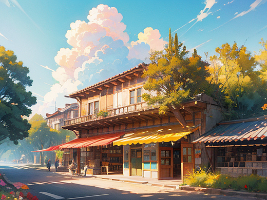 皮克斯风格景色插画