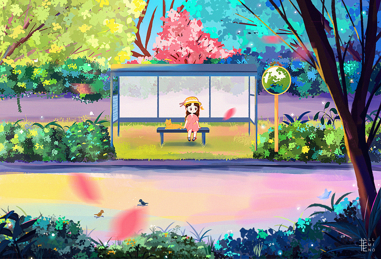 ipad插画-日系场景插画小站台