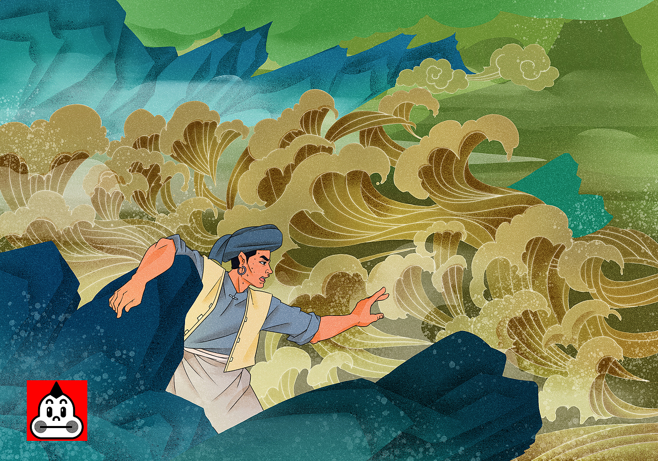 中国风插画连环画传统古典绘画风格阿诗玛片段