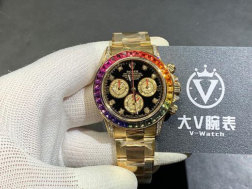 大v腕表 劳力士迪通拿改装后镶钻黄金彩虹迪升级版本