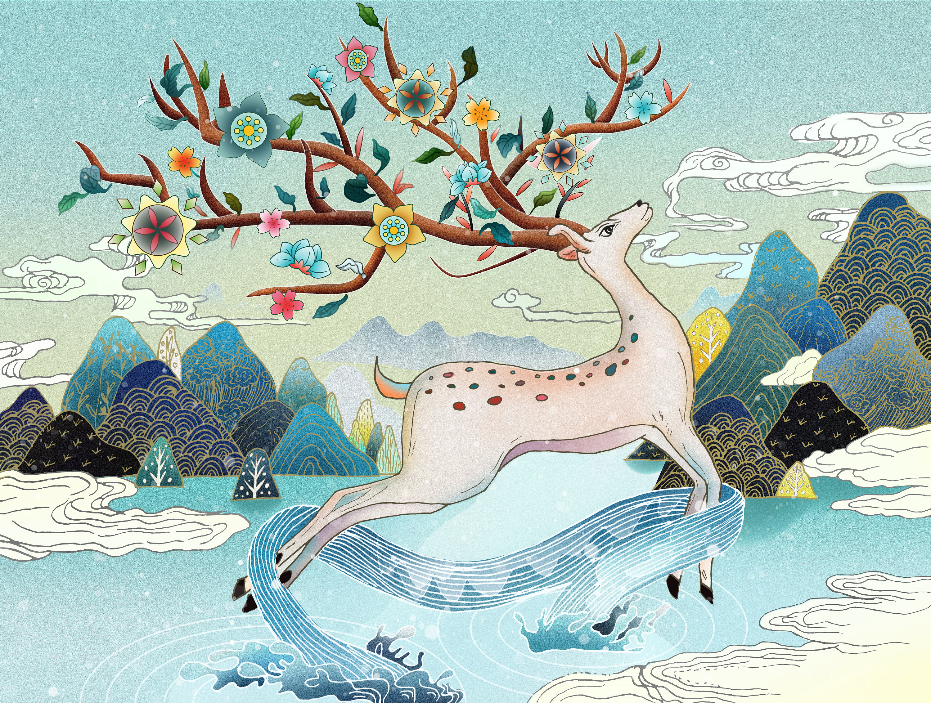 节日元素-手绘可爱麋鹿-好图网