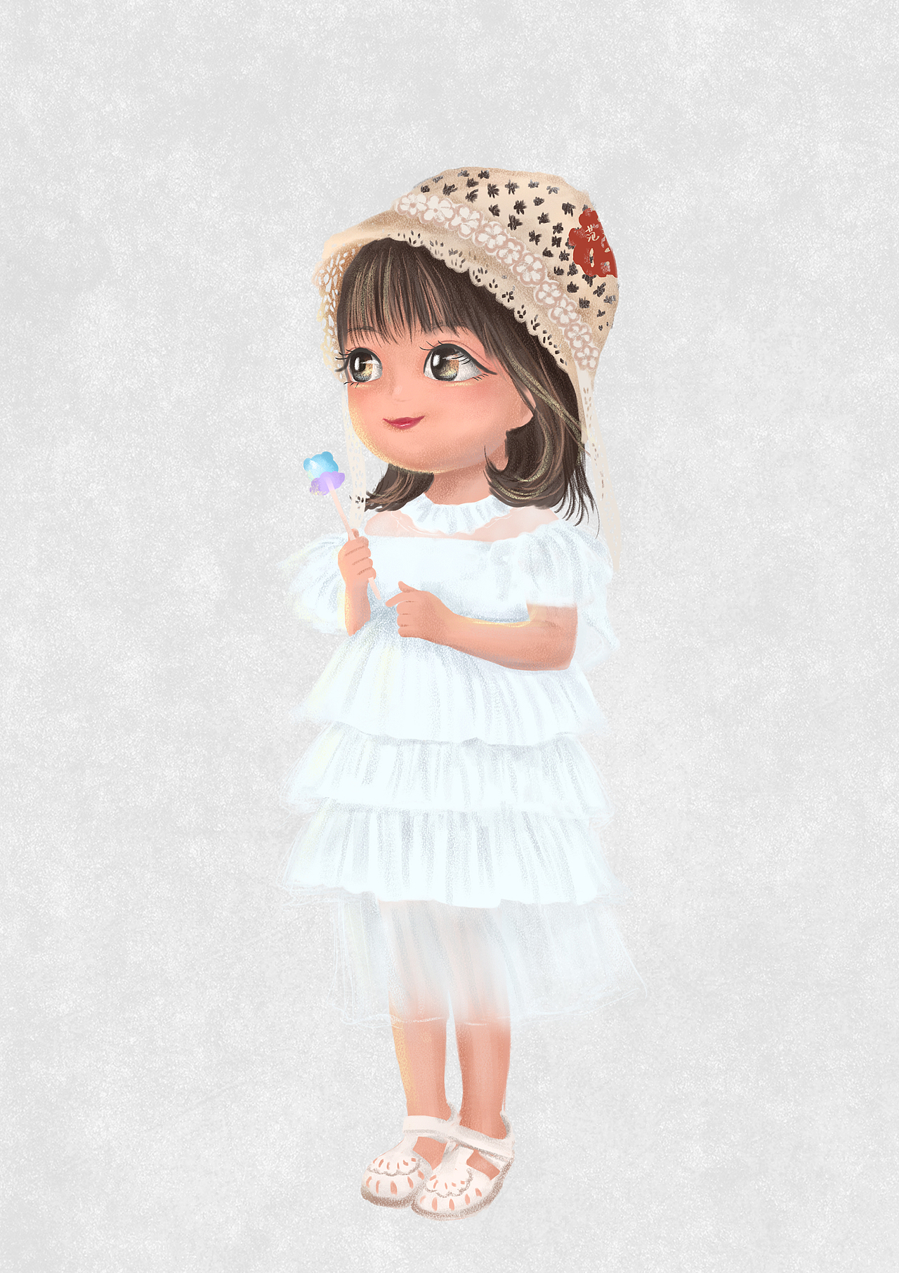 儿童插画| 穿白色连衣裙的小女孩