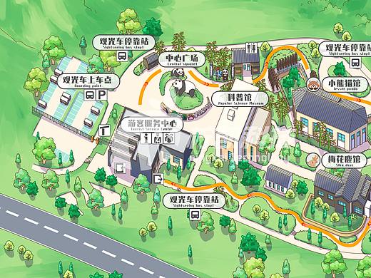 牡丹江爱熊猫小镇和园珍稀动物园手绘地图