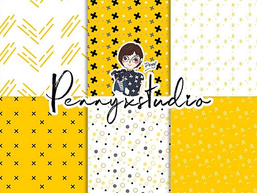 黄色十字交叉、小圆点、小星星符号等图案叠加.pat