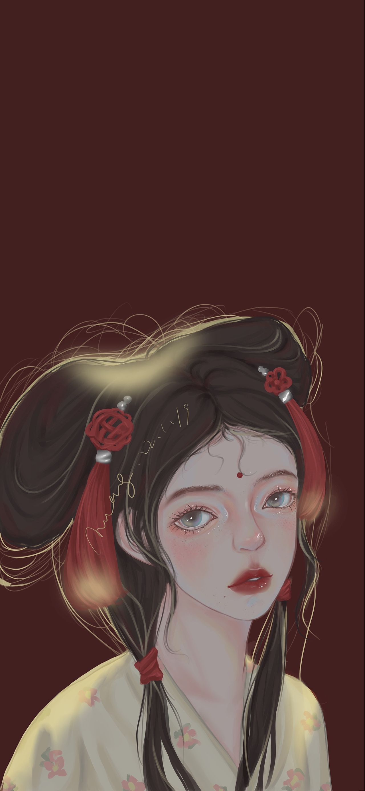 古风豆蔻少女手绘插画