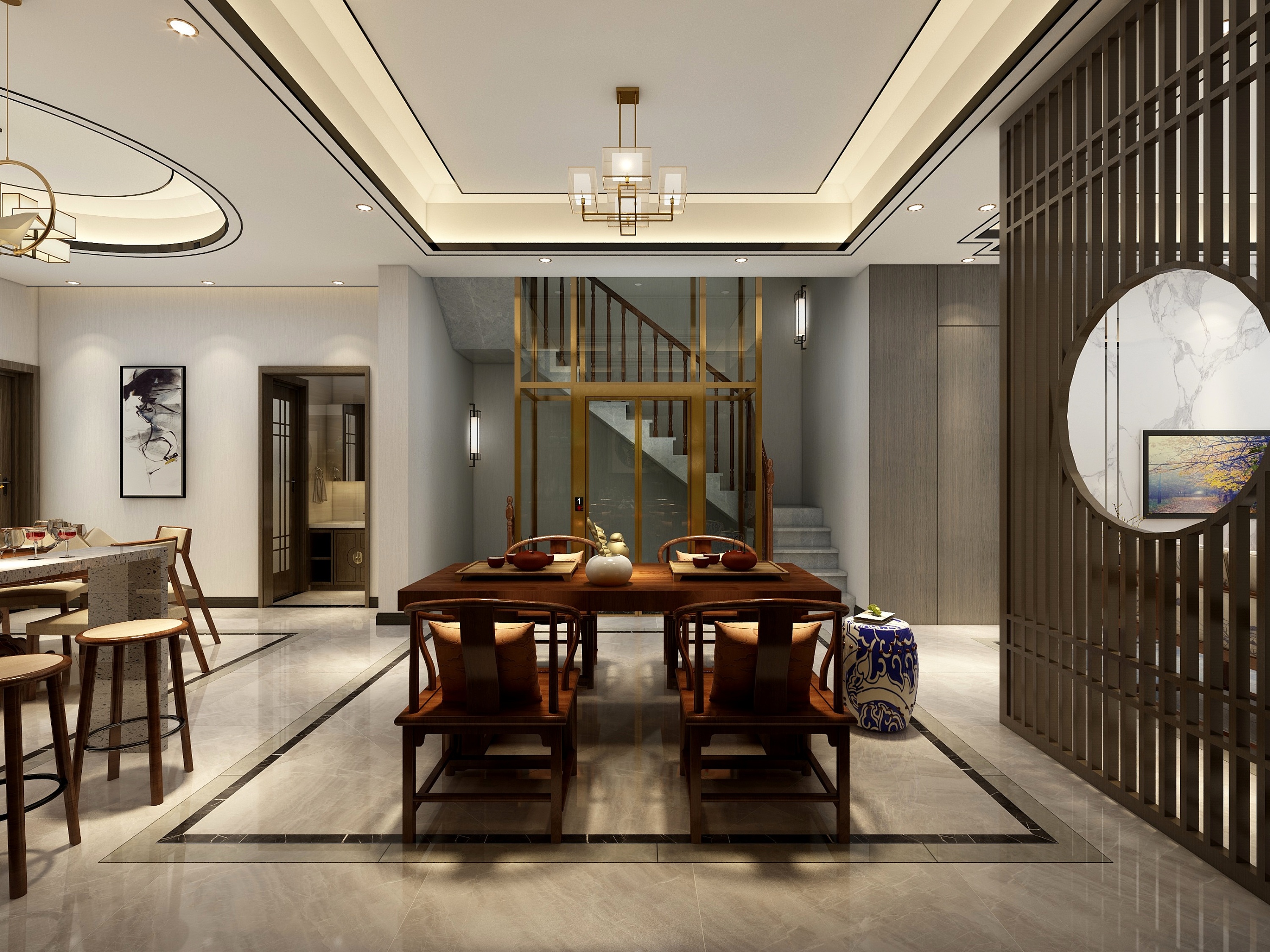 新中式别墅设计|空间|家装设计|lm设计李立猛 - 原创作品 - 站酷