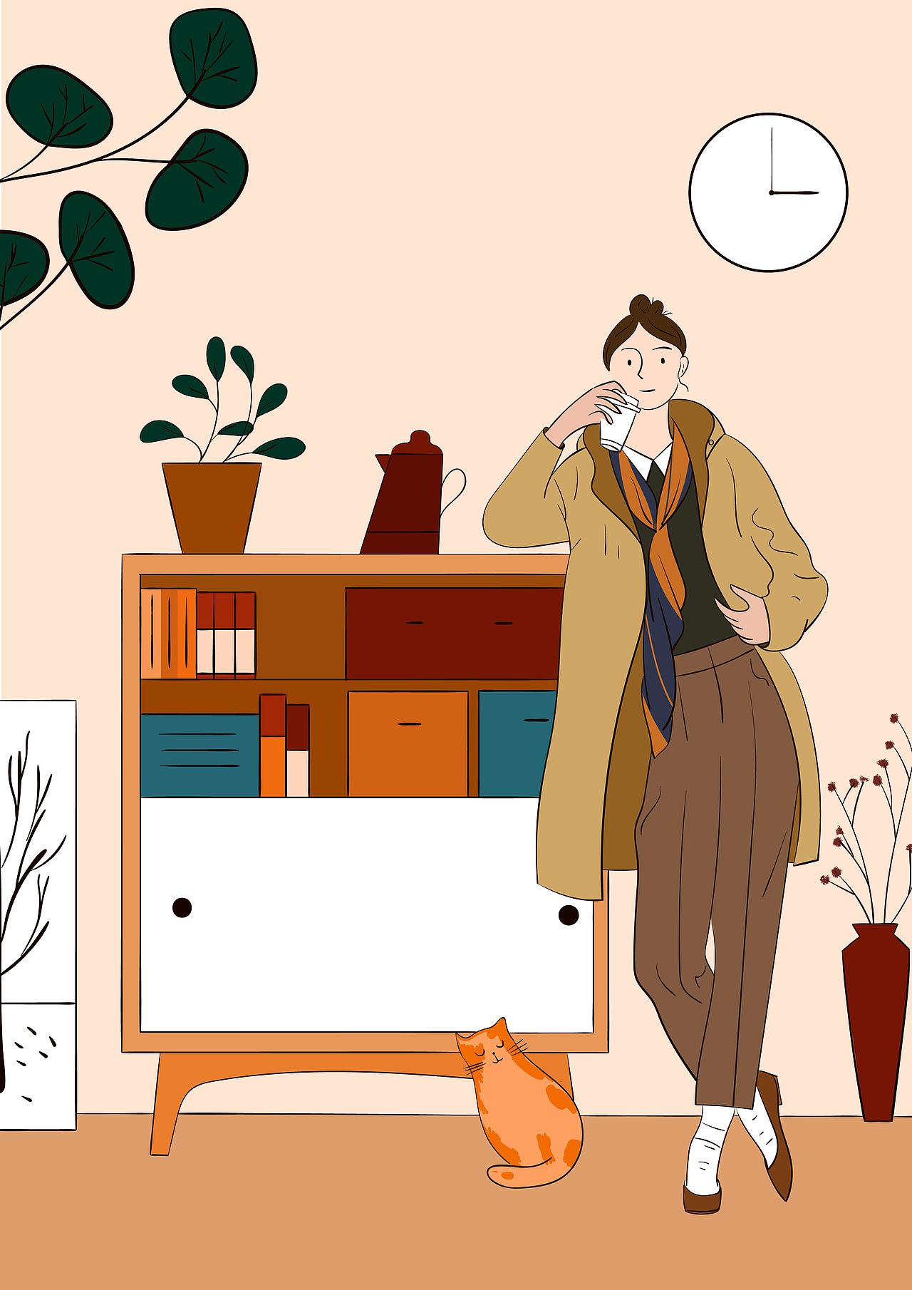 vintage girl 复古女孩插画