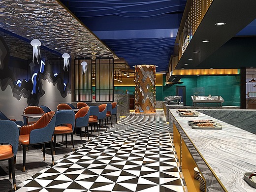 青岛做设计海鲜火锅烤肉自助餐厅的装修公司