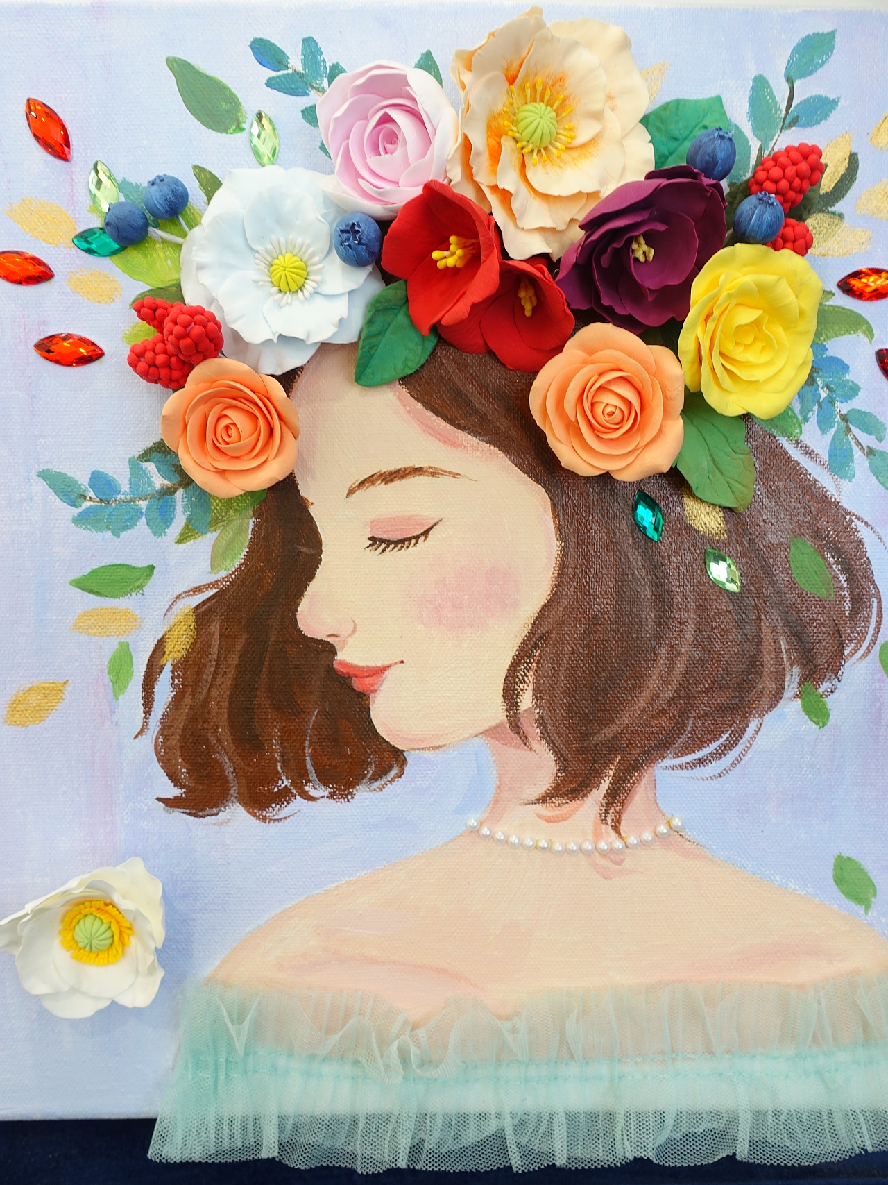【手工粘土 手绘丙烯画】花与少女