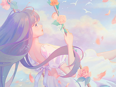 《荡秋千》治愈系插画（附过程图）