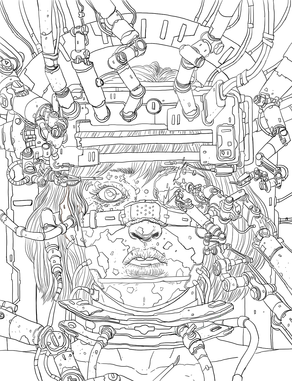 赛博朋克风插画线稿