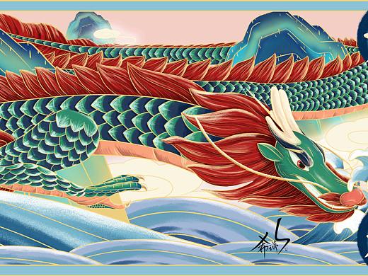 国风插画蛟龙得水-龙插画