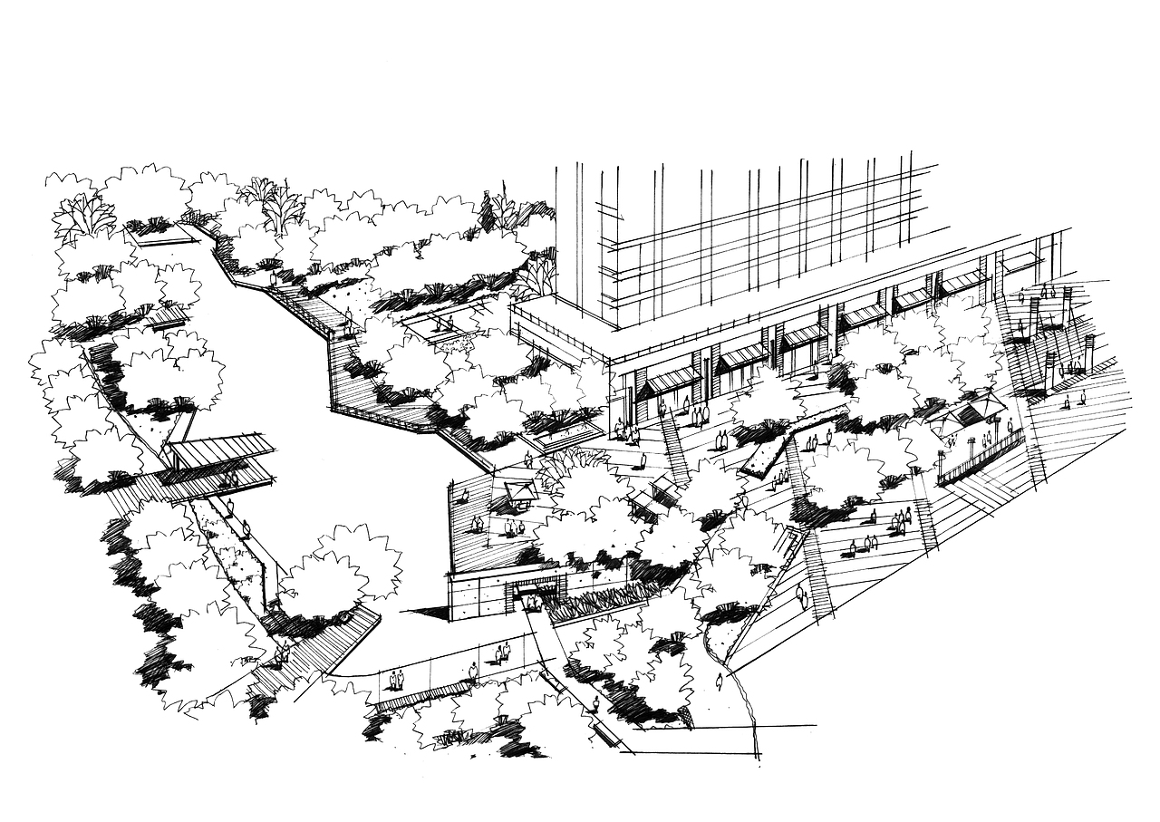 园林景观线稿步骤图上色作品欣赏三