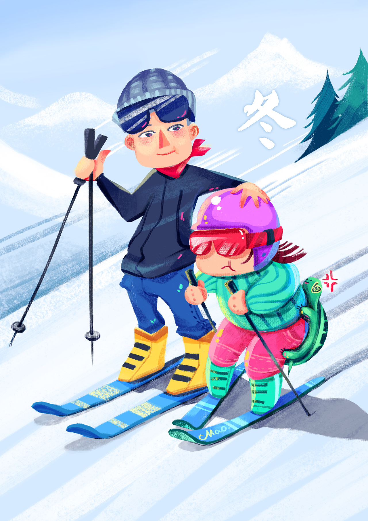 滑雪的图画人物图片