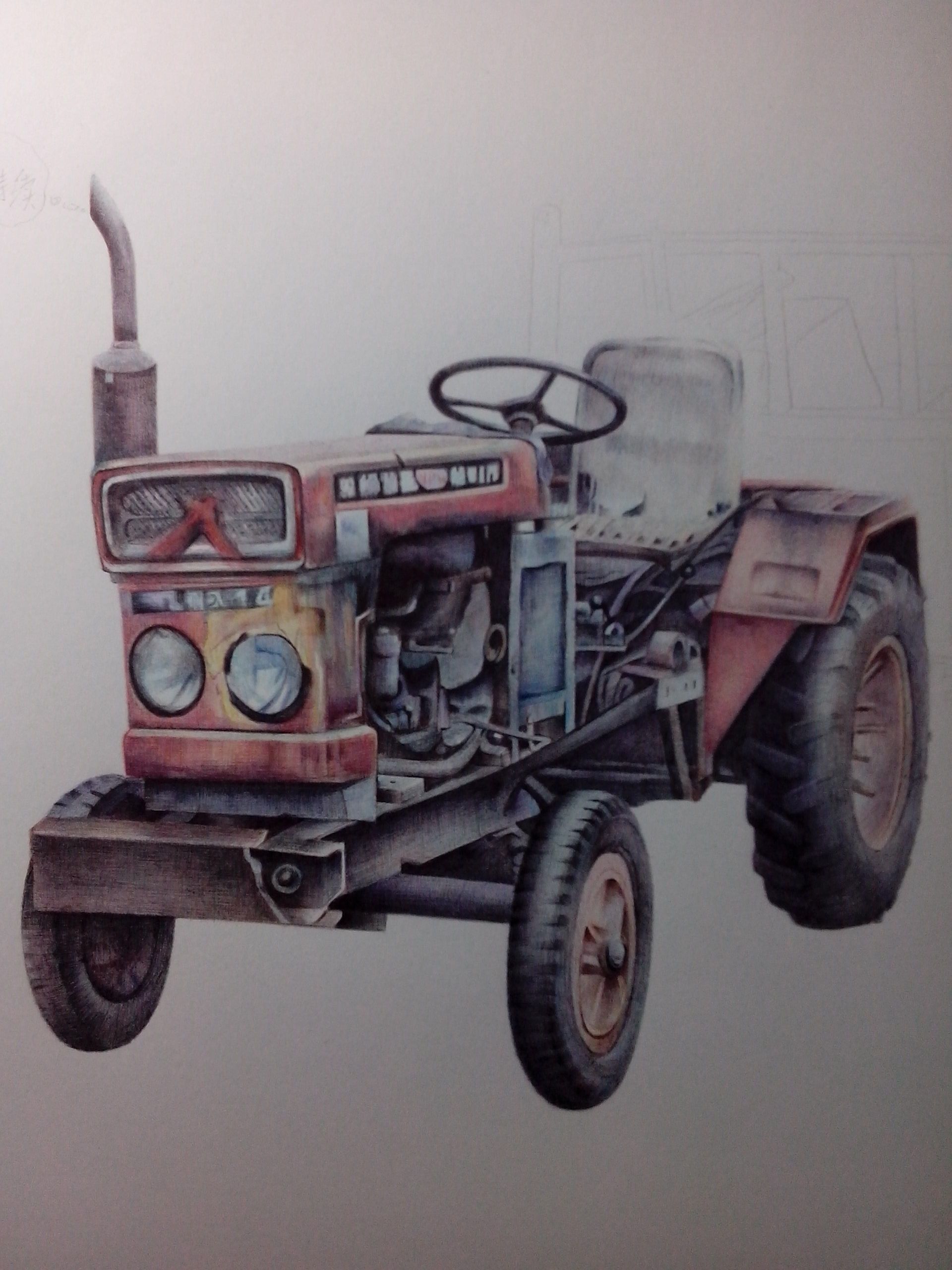 bpw--《拖拉机》圆珠笔画