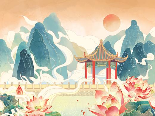 【荷花亭】国风场景插画