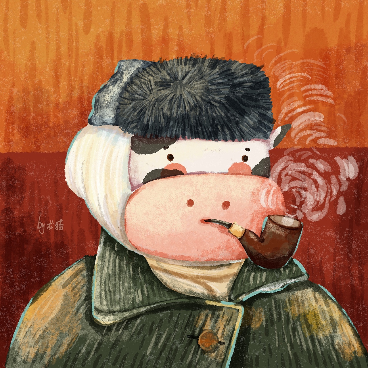 牛牛名画系列 | 原创插画| 名画转插画（图ZMjQ1MTMxMjEy） - 商业插画 - 站酷设计师龙猫黑黑原创素材 - 站酷ZCOOL