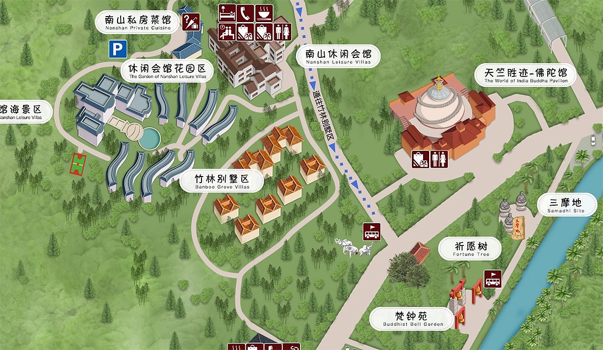 手绘地图.南山景区手绘地图 .5A级景区卡通地图