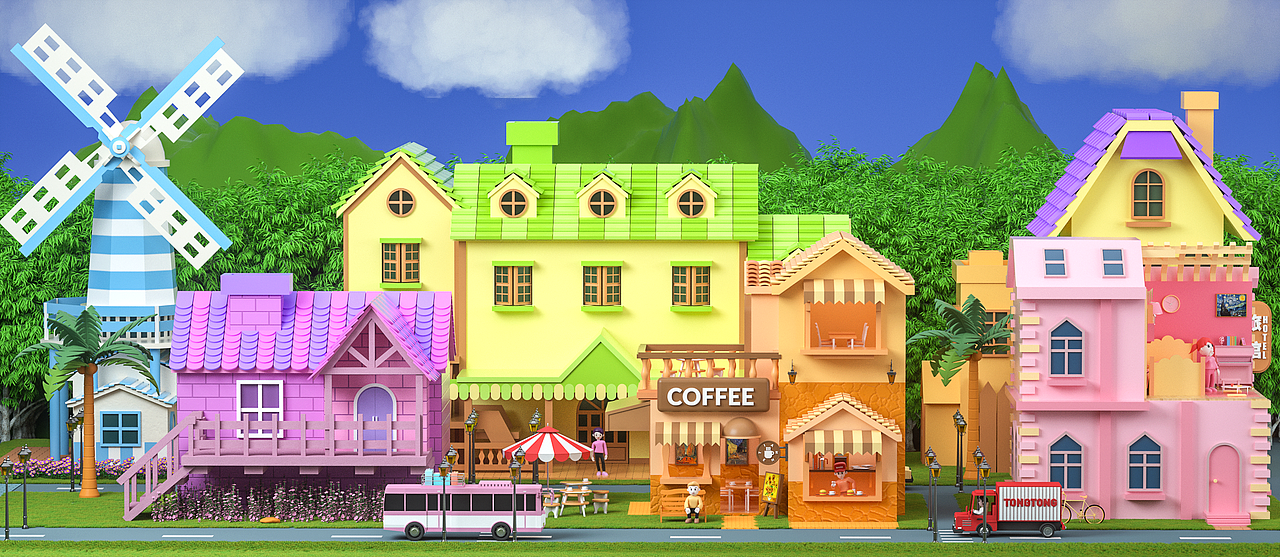 【彤彤的小镇】三维场景建模渲染 C4D+OC（图ZMTQzMzc2OTM2） - 场景 - 站酷设计师闫天贺原创素材 - 站酷ZCOOL