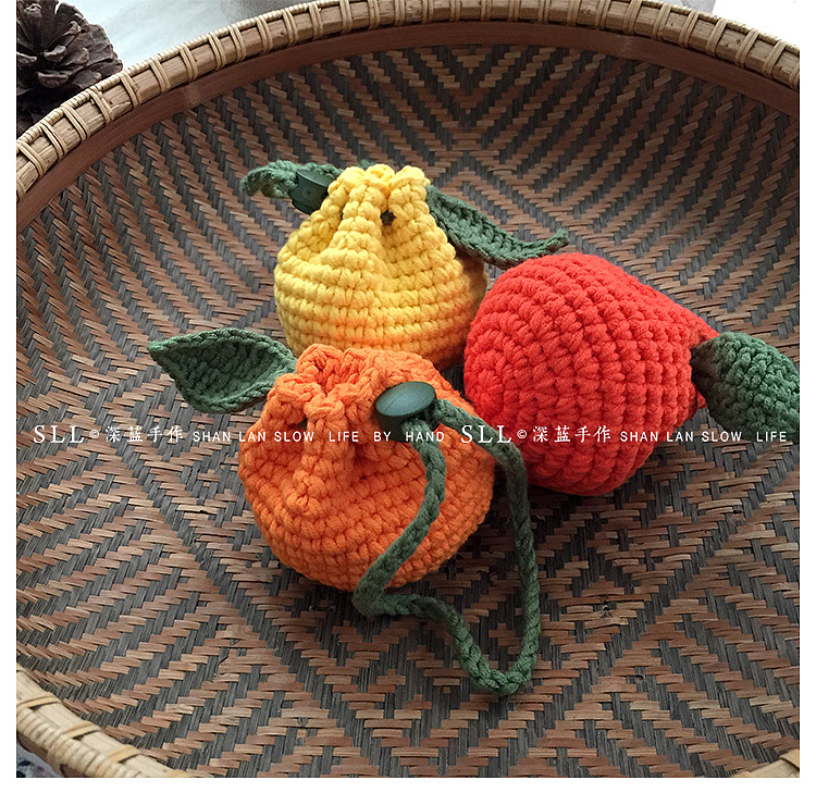 SLL.深蓝手作钩针编织可爱超萌mini丑橘零钱包