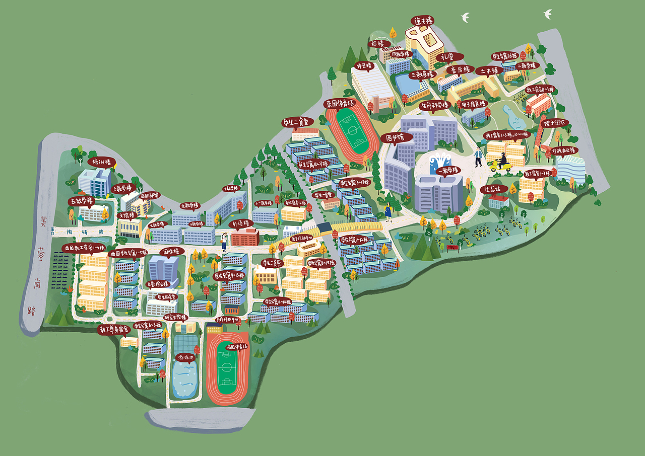 湖南手绘校园地图|插画|艺术插画|mosiyiwei_原创作品-站酷zcool