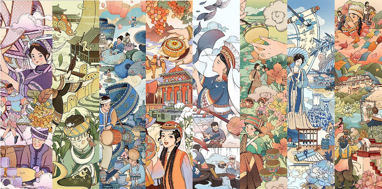 民族系列插画合集｜8张~（图ZMzQ3MDQwMTky） - 商业插画 - 站酷设计师花颜HY原创素材 - 站酷ZCOOL