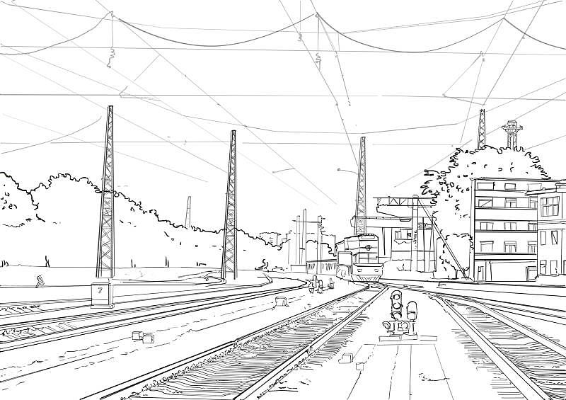 简笔画火车站画法图片