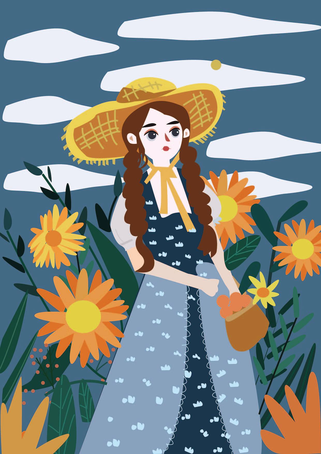 买花的小姑娘|插画|艺术插画|飞跃时空的天空 - 临摹作品 - 站酷