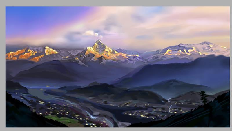 雪山板绘sai附步骤图