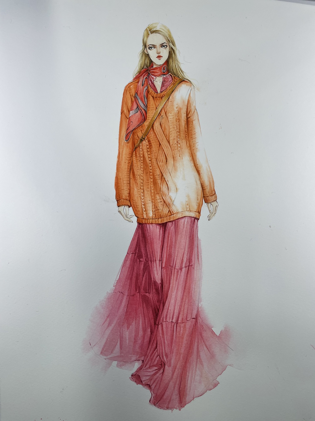 水彩-针织77薄纱面料绘制步骤|服装|休闲/流行服饰|零一手绘 - 原创