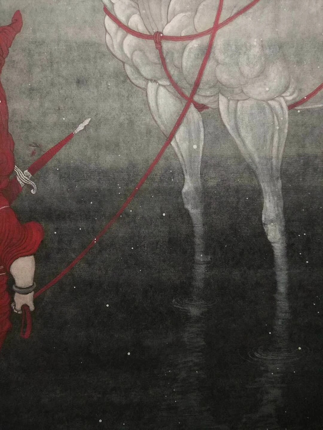 《獨角白鹿棲雀圖》