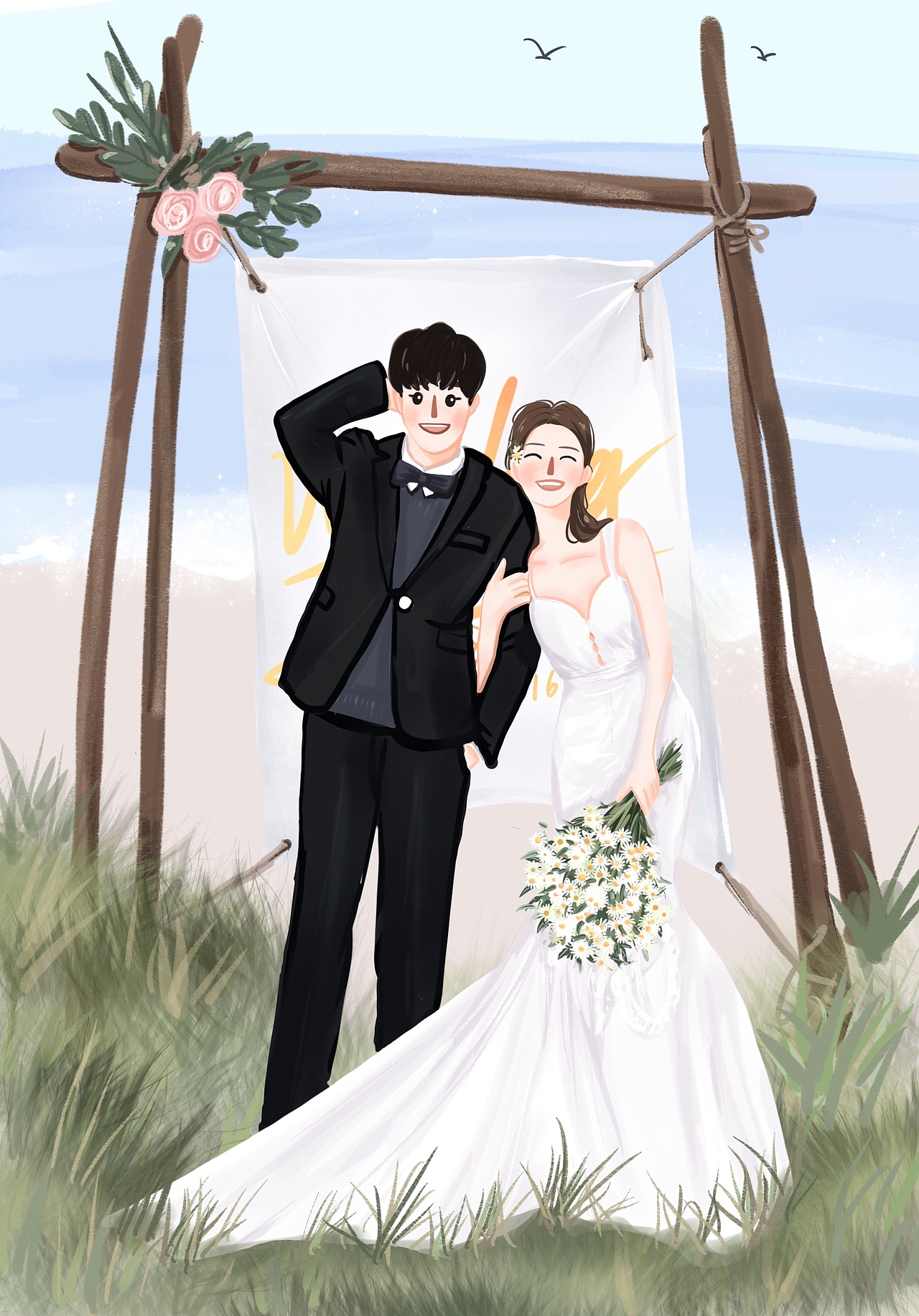 婚纱转插画,婚礼请柬订制封面分享