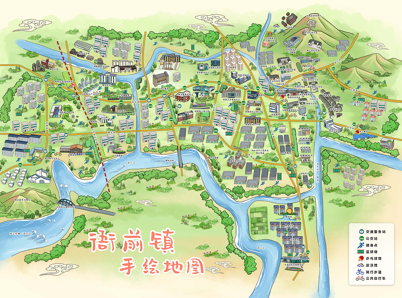 衙前镇手绘地图定制设计