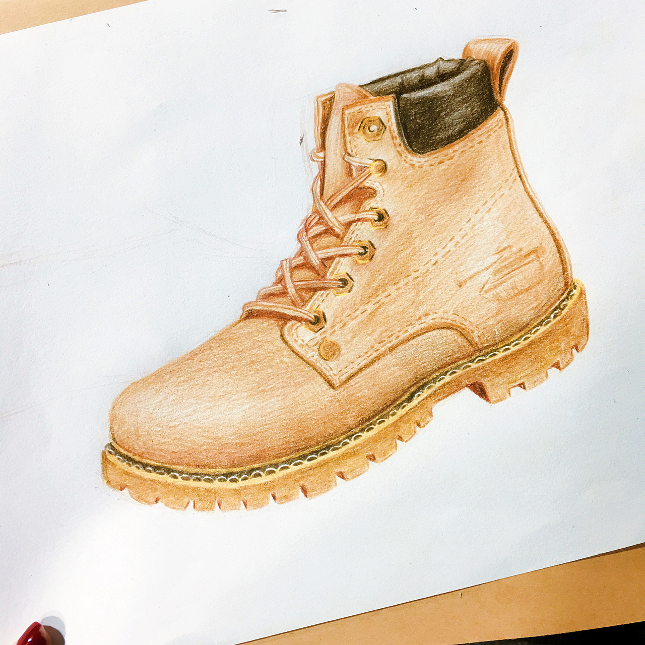 彩铅手绘马丁靴鞋子写生