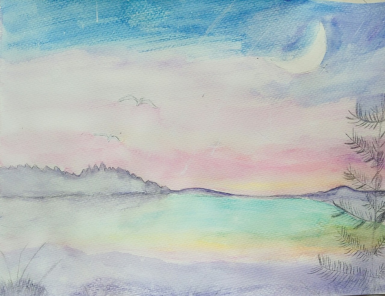 水溶性彩铅星空湖