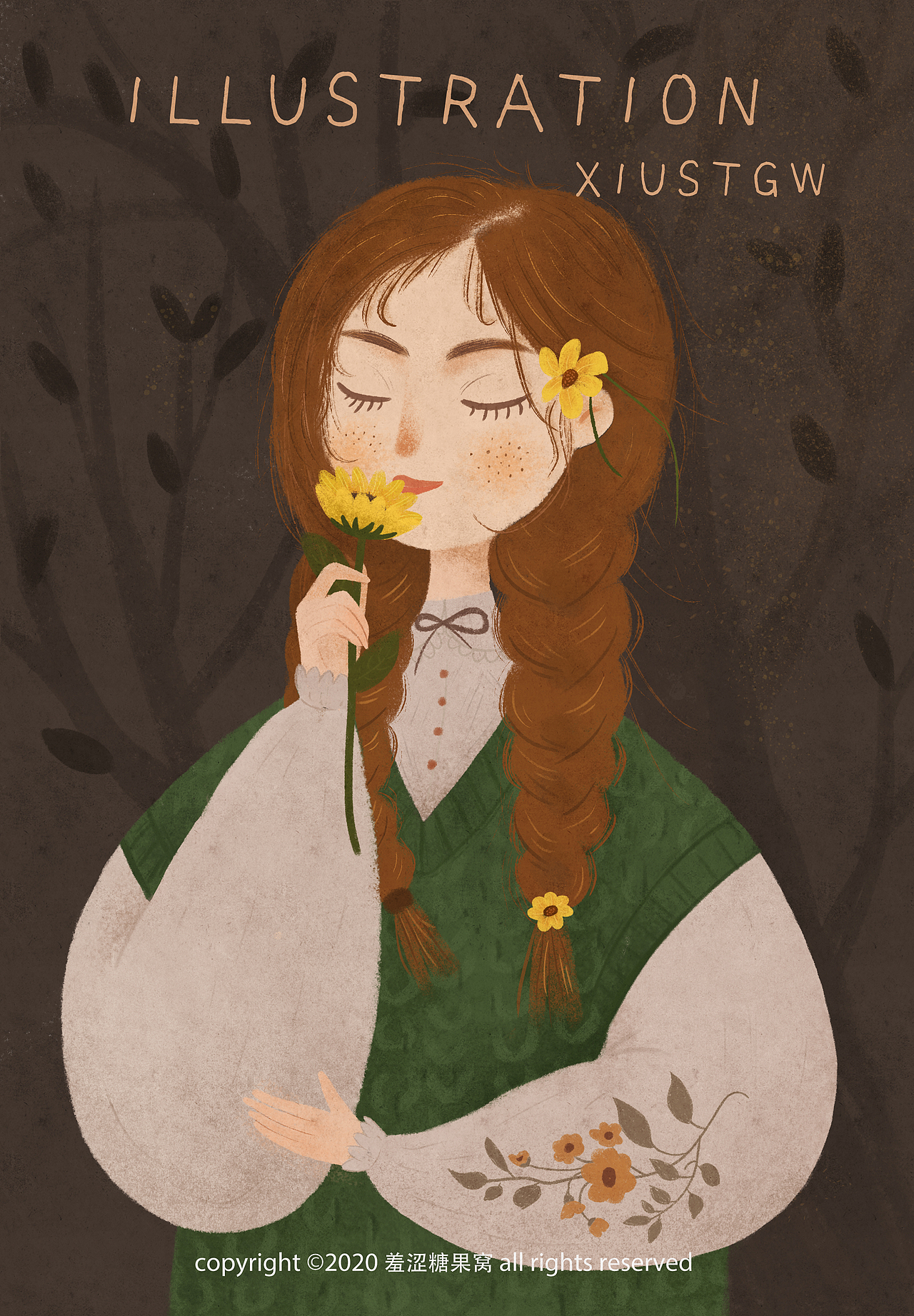 人物插画｜拿花的女孩（图ZMjMwMjU3Nzg4） - 商业插画 - 站酷设计师萌面乖兽原创素材 - 站酷ZCOOL