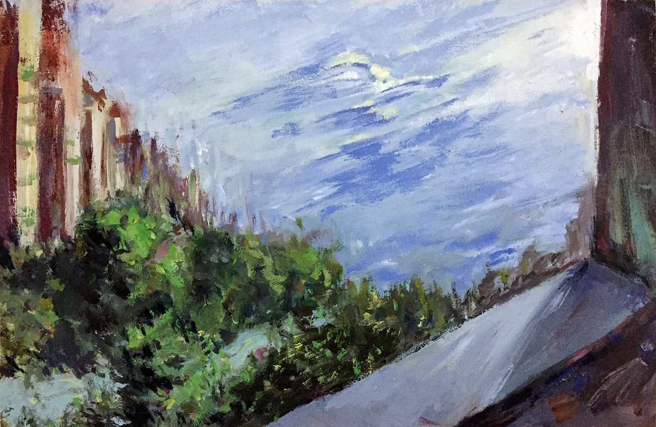天空风景水粉画