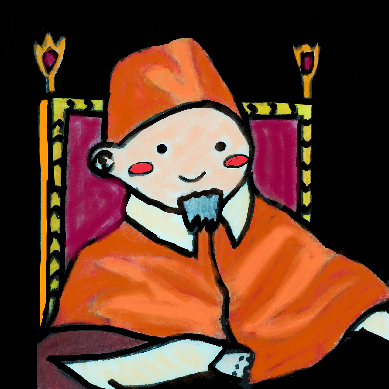 就是一个长得很丑的教皇登机啦,他们然后请了个画师画他,画完以后教皇