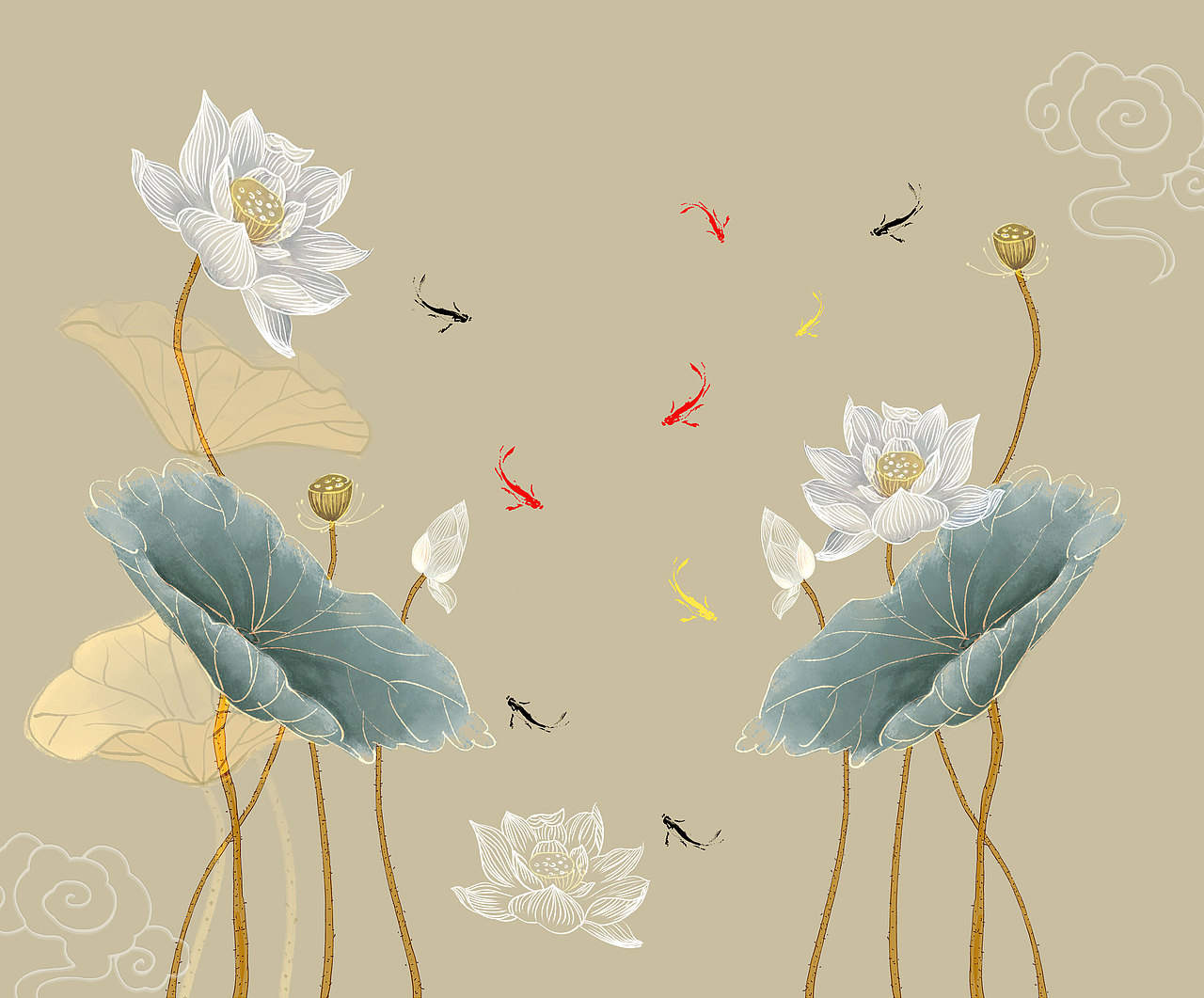 新中式荷花|平面|图案|纱画图库一澜轩阁_临摹作品-站酷zcool