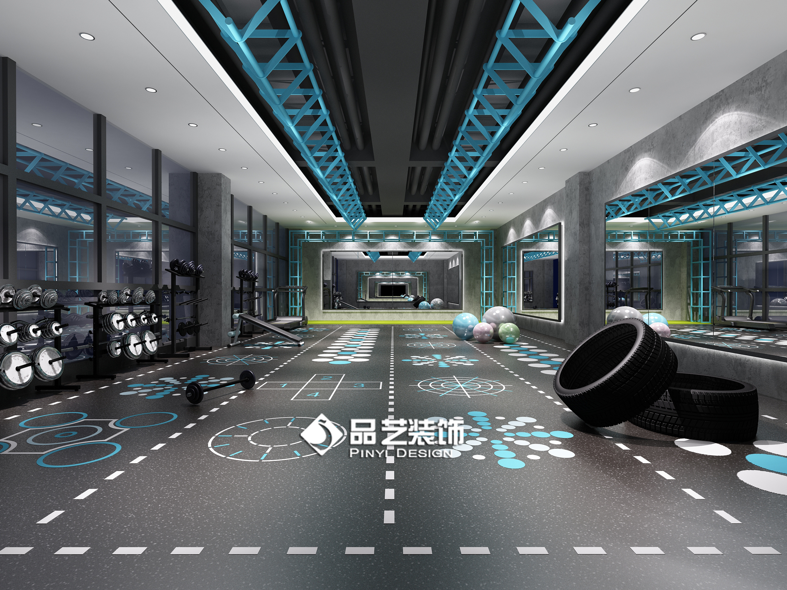 健身房私教工作室瑜伽房装修设计效果图