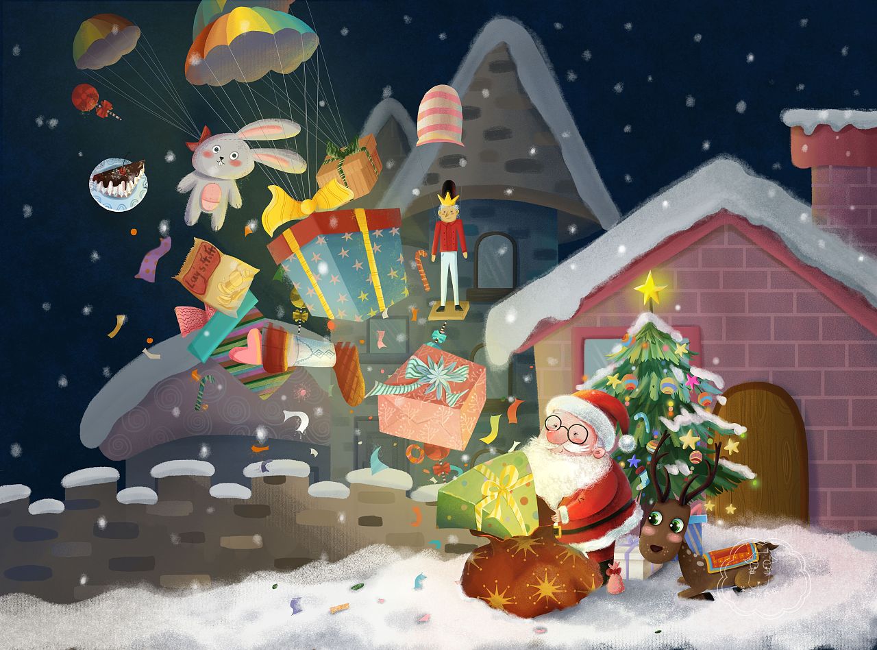 送礼物的圣诞老人插画图片下载-正版图片400081022-摄图网