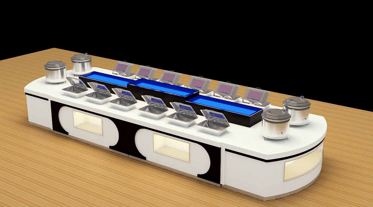 亚克力海鲜冰槽定制 发光茶歇台制作 酒店移动布菲台