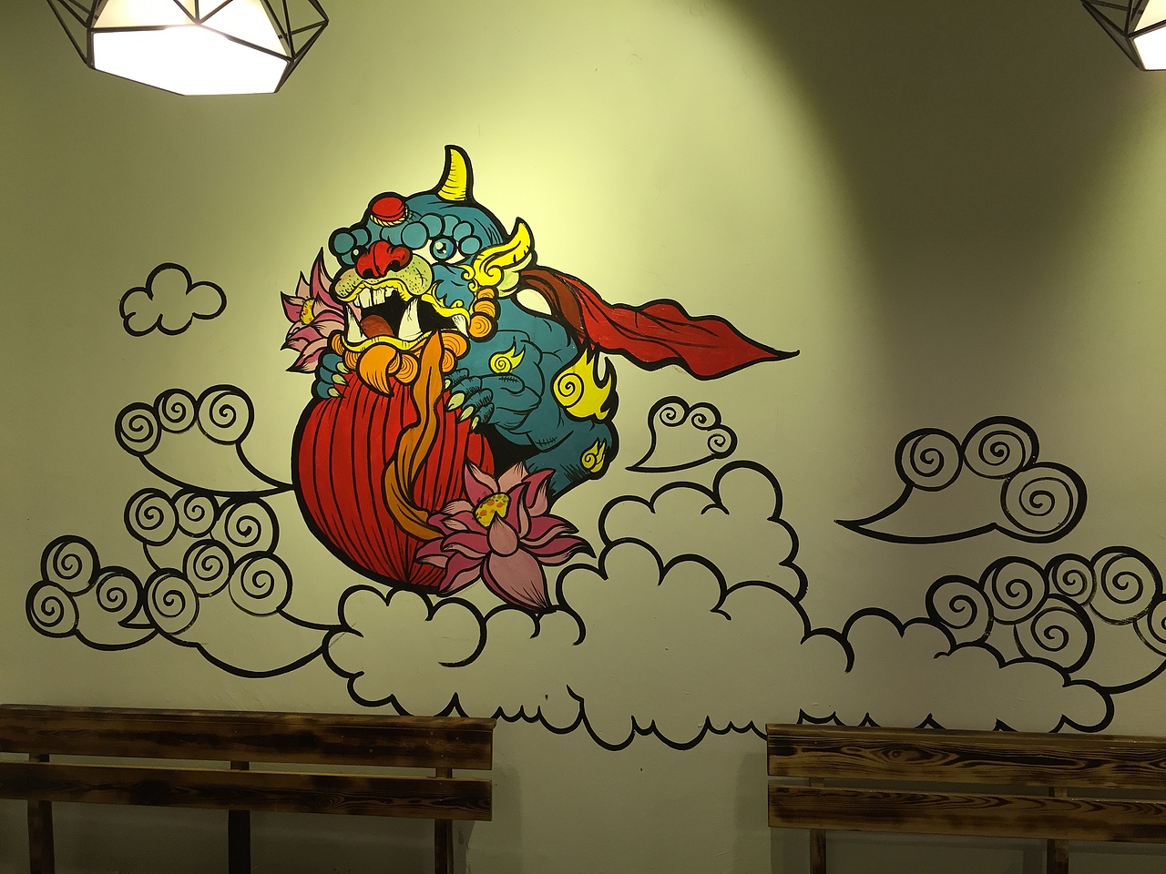 豹小玉手绘烧烤店手绘墙手绘油桶