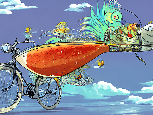 #AI创作实验室#一只骑自行车的鱼，详细的，艺术，流行