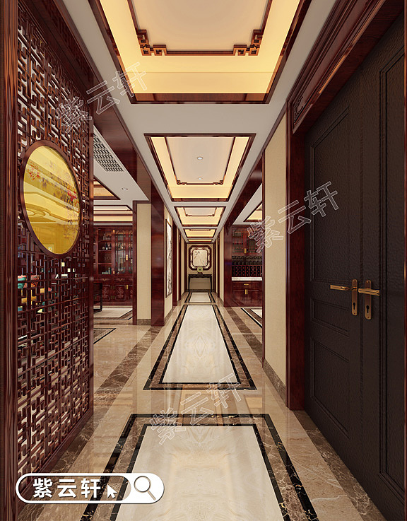 中式别墅古典装修 走廊