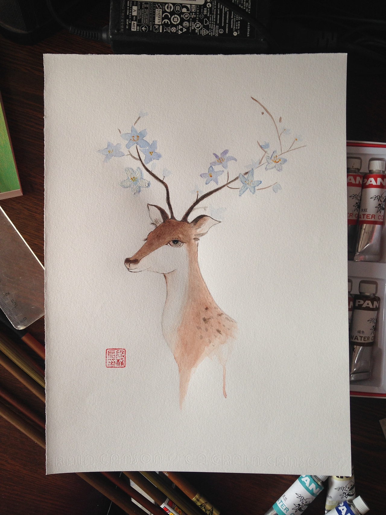 水彩画《梅花鹿》