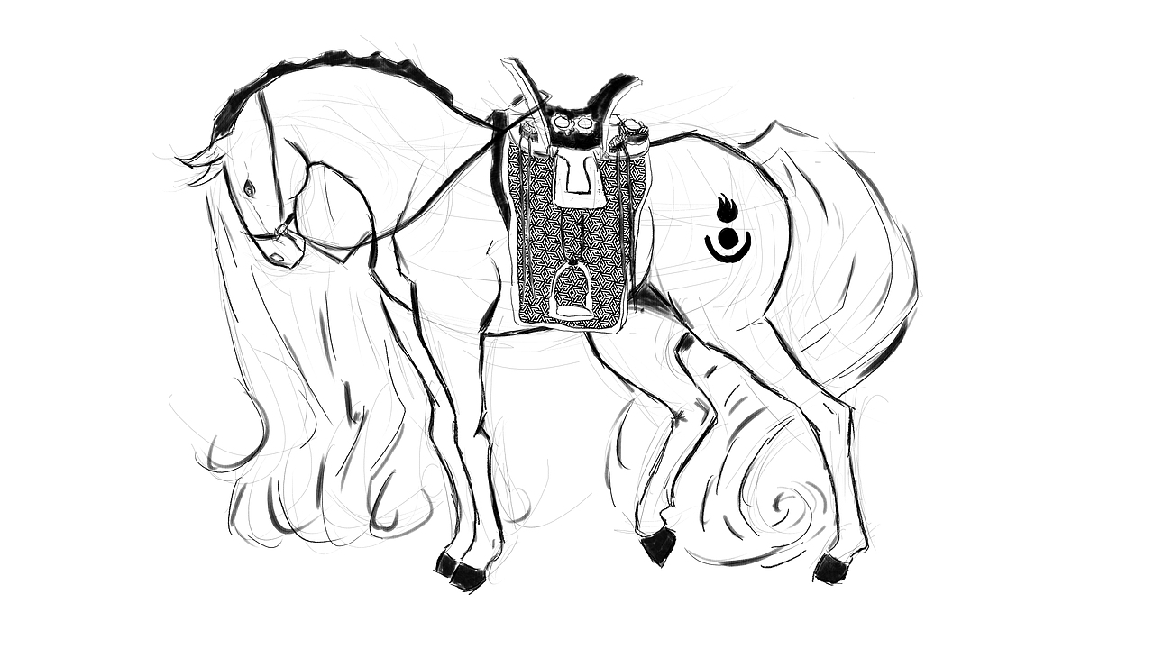 蒙古元素画马马鞍弓箭手