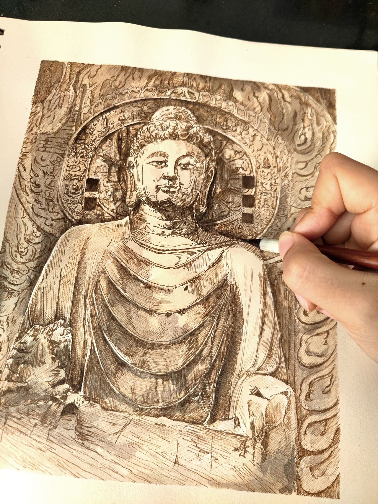 石窟艺术钢笔画（图ZMzIwNjcxMzY4） - 艺术插画 - 站酷设计师苏苏的速写日记原创素材 - 站酷ZCOOL